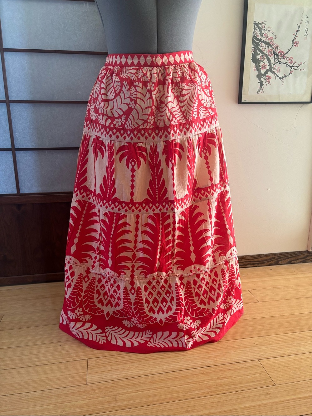 EUC FARM Rio x Anthropolgie Cotton Tiered Paradise Maxi Skirt US XL